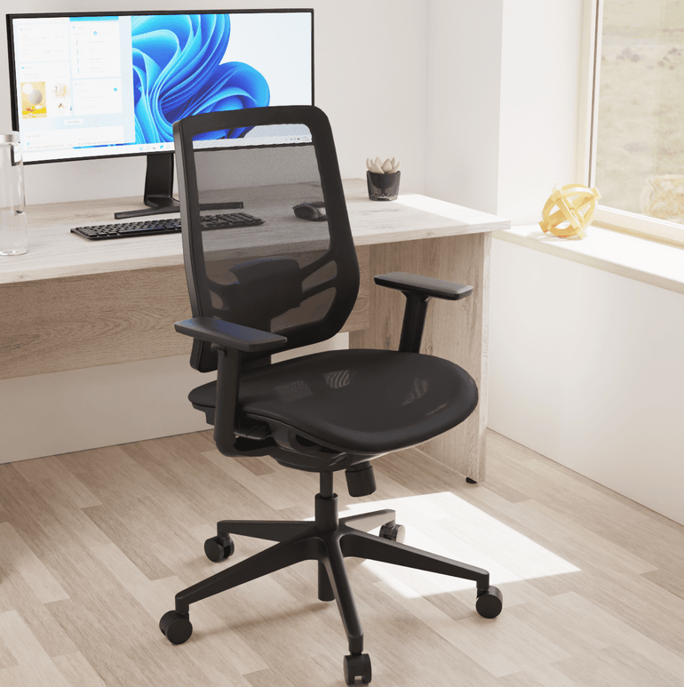 Ergo Twist High Mesh Back Task Operator Office Chair - Adjustable Arms, Lumbar Support & Headrest, 135kg Capacity, 8hr Usage - Flat Packed