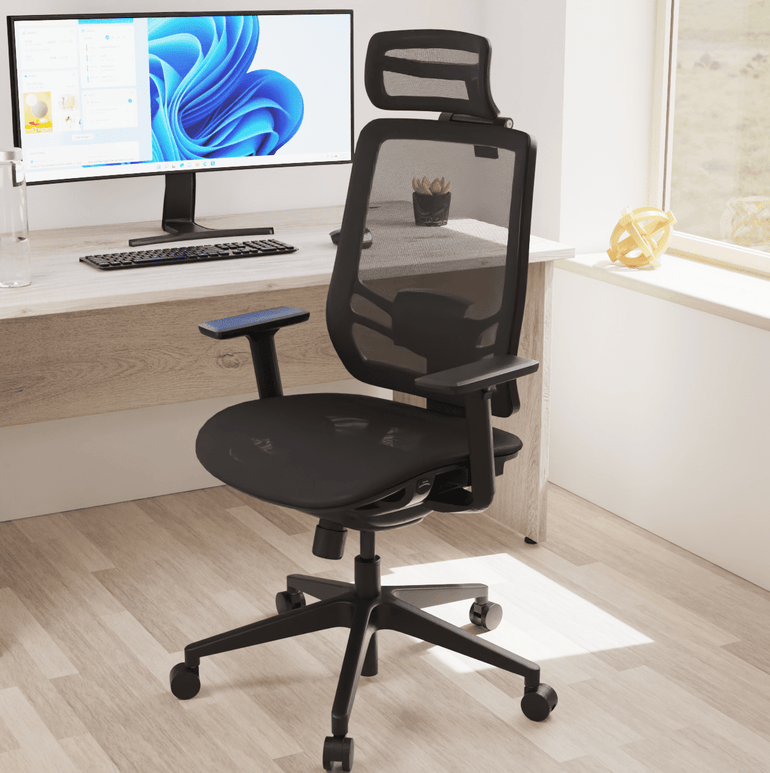 Ergo Twist High Mesh Back Task Operator Office Chair - Adjustable Arms, Lumbar Support & Headrest, 135kg Capacity, 8hr Usage - Flat Packed