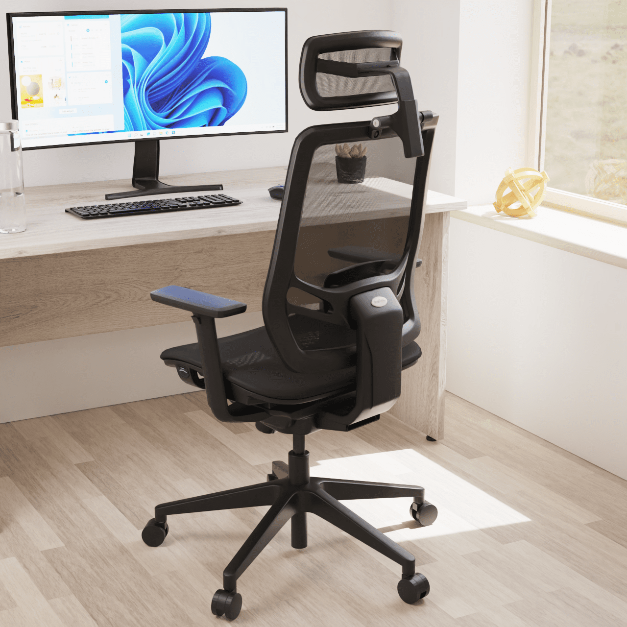 Ergo Twist High Mesh Back Task Operator Office Chair - Adjustable Arms, Lumbar Support & Headrest, 135kg Capacity, 8hr Usage - Flat Packed