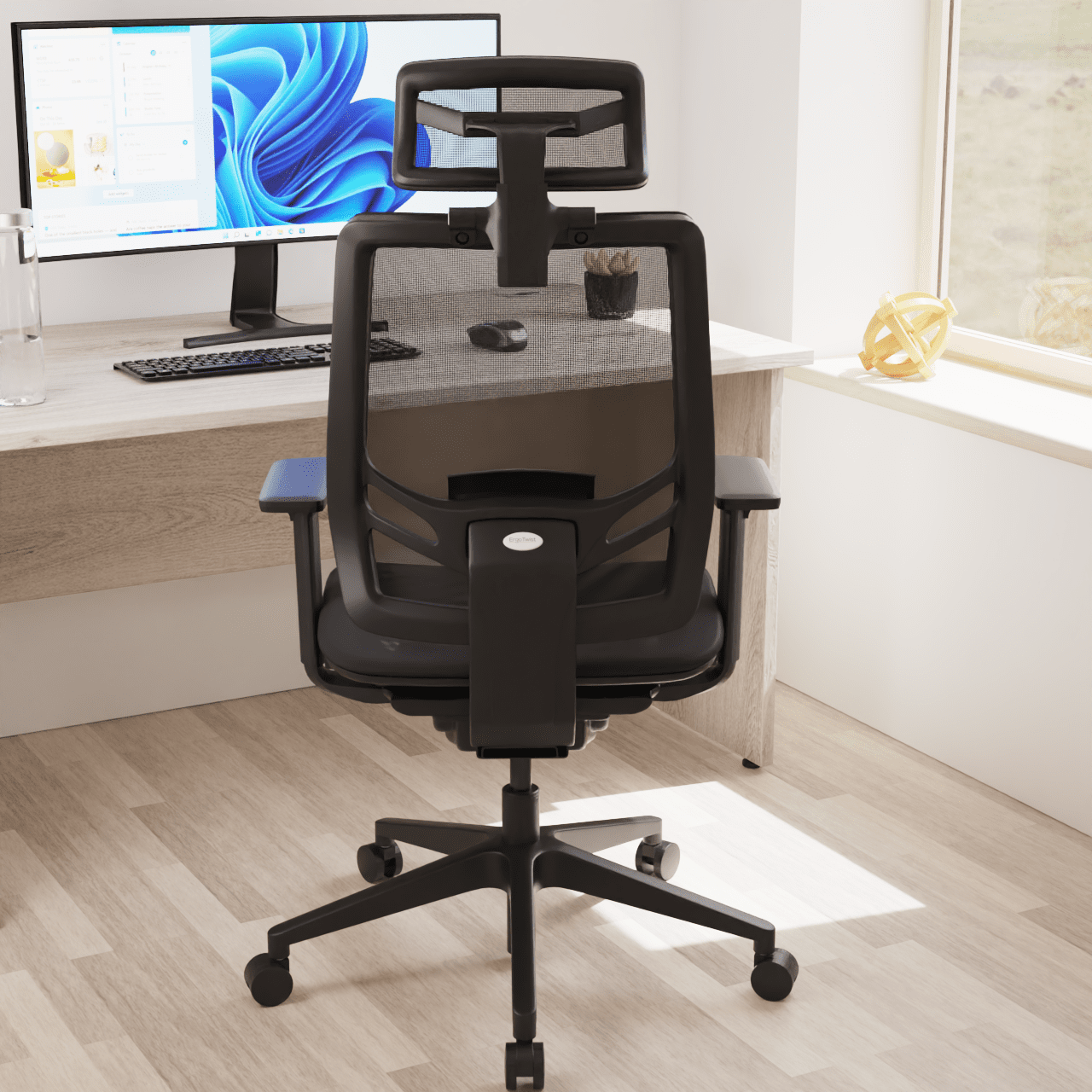 Ergo Twist High Mesh Back Task Operator Office Chair - Adjustable Arms, Lumbar Support & Headrest, 135kg Capacity, 8hr Usage - Flat Packed