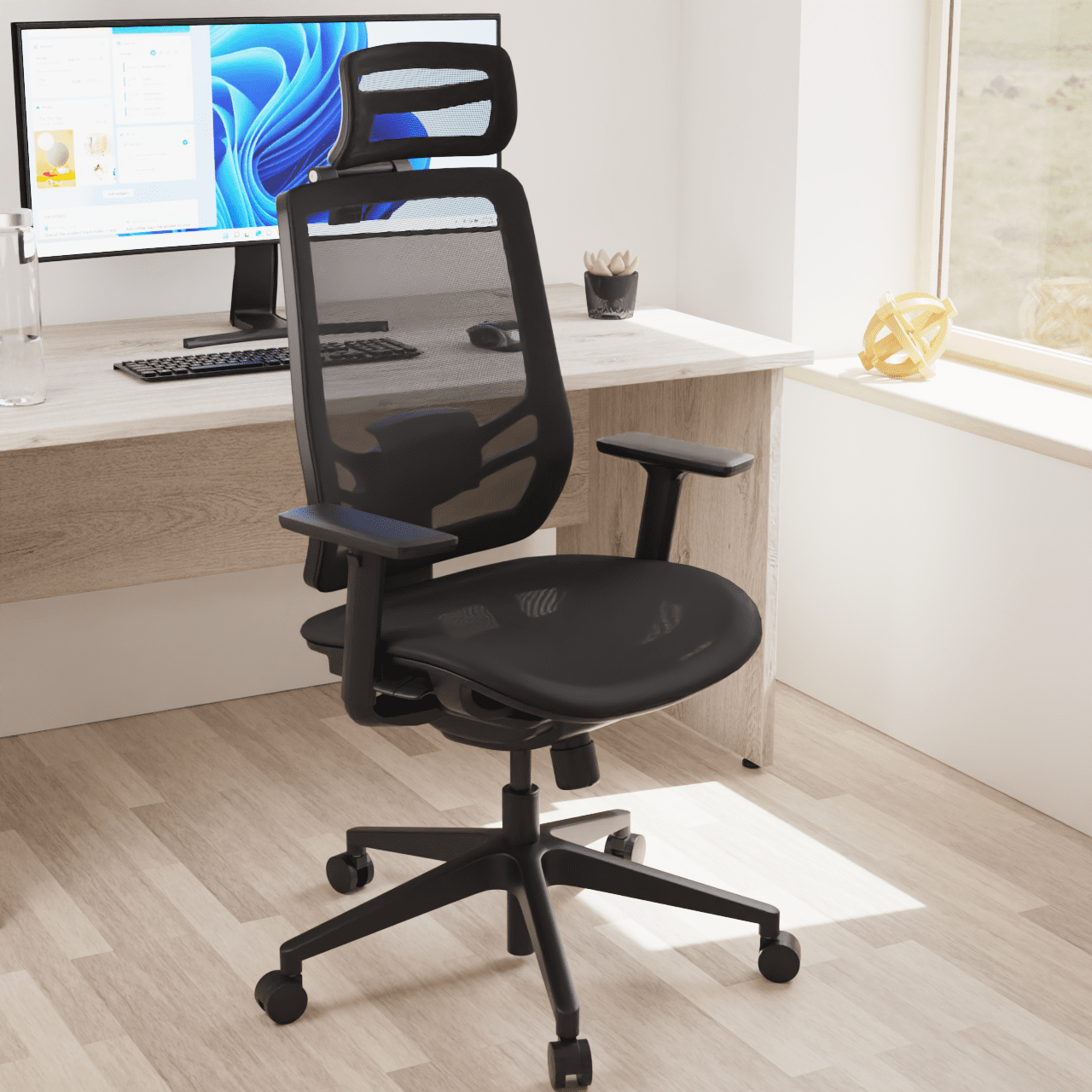 Ergo Twist High Mesh Back Task Operator Office Chair - Adjustable Arms, Lumbar Support & Headrest, 135kg Capacity, 8hr Usage - Flat Packed