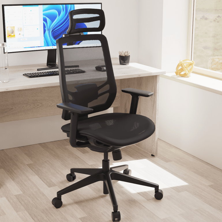 Ergo Twist High Mesh Back Task Operator Office Chair - Adjustable Arms, Lumbar Support & Headrest, 135kg Capacity, 8hr Usage - Flat Packed