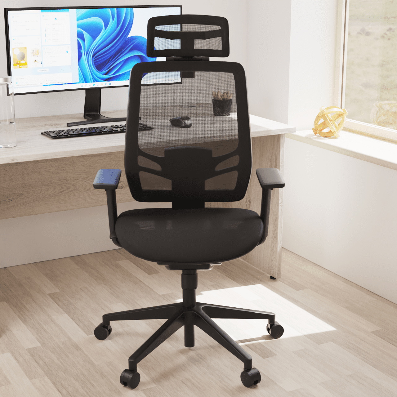 Ergo Twist High Mesh Back Task Operator Office Chair - Adjustable Arms, Lumbar Support & Headrest, 135kg Capacity, 8hr Usage - Flat Packed