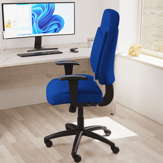 Galaxy Medium Back Task Operator Office Chair - Adjustable Arms, Fabric & Bonded Leather, 125kg Capacity, 8hr Usage, 2yr Guarantee