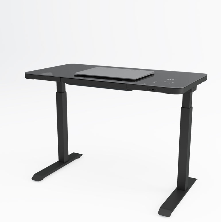UltraFlex Black Smart Electric Height Adjustable Desk with Black Glass Top with Wireless Charging