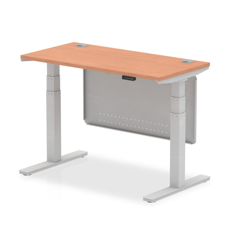 Air Height Adjustable Slimline Desk with Cable Ports & Steel Modesty Panel, 1200–1800mm, Multiple Colours & Frames, MFC, Self-Assembly, 10yr Warranty