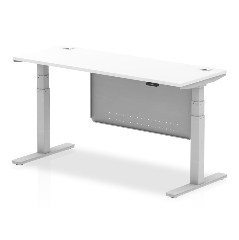 Air Height Adjustable Slimline Desk with Cable Ports & Steel Modesty Panel, 1200–1800mm, Multiple Colours & Frames, MFC, Self-Assembly, 10yr Warranty