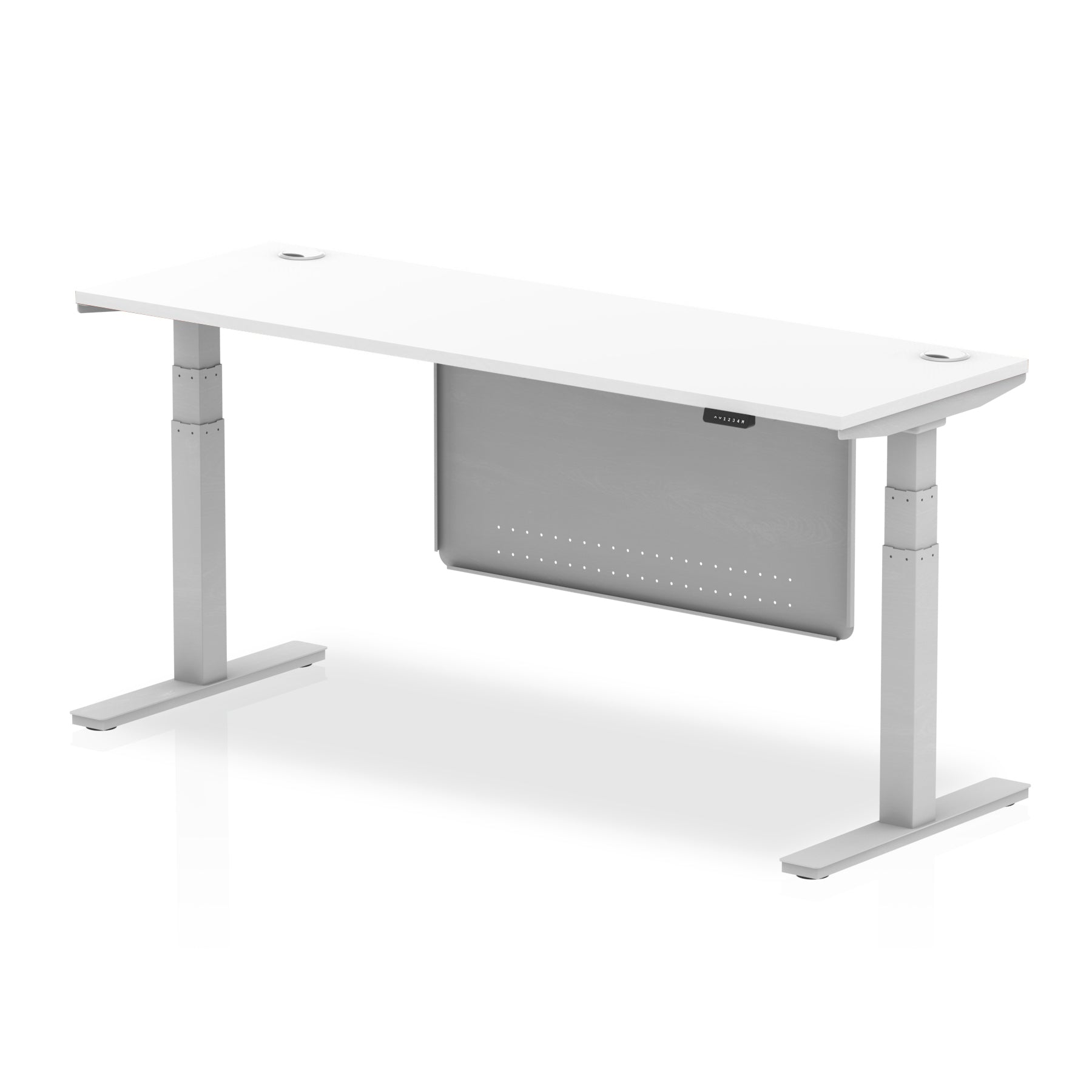 Air Height Adjustable Slimline Desk with Cable Ports & Steel Modesty Panel, 1200–1800mm, Multiple Colours & Frames, MFC, Self-Assembly, 10yr Warranty