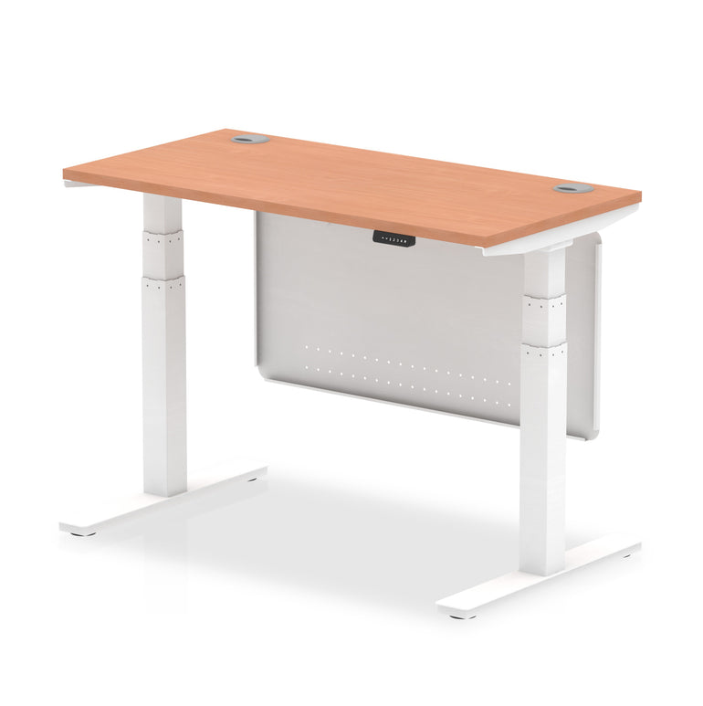 Air Height Adjustable Slimline Desk with Cable Ports & Steel Modesty Panel, 1200–1800mm, Multiple Colours & Frames, MFC, Self-Assembly, 10yr Warranty