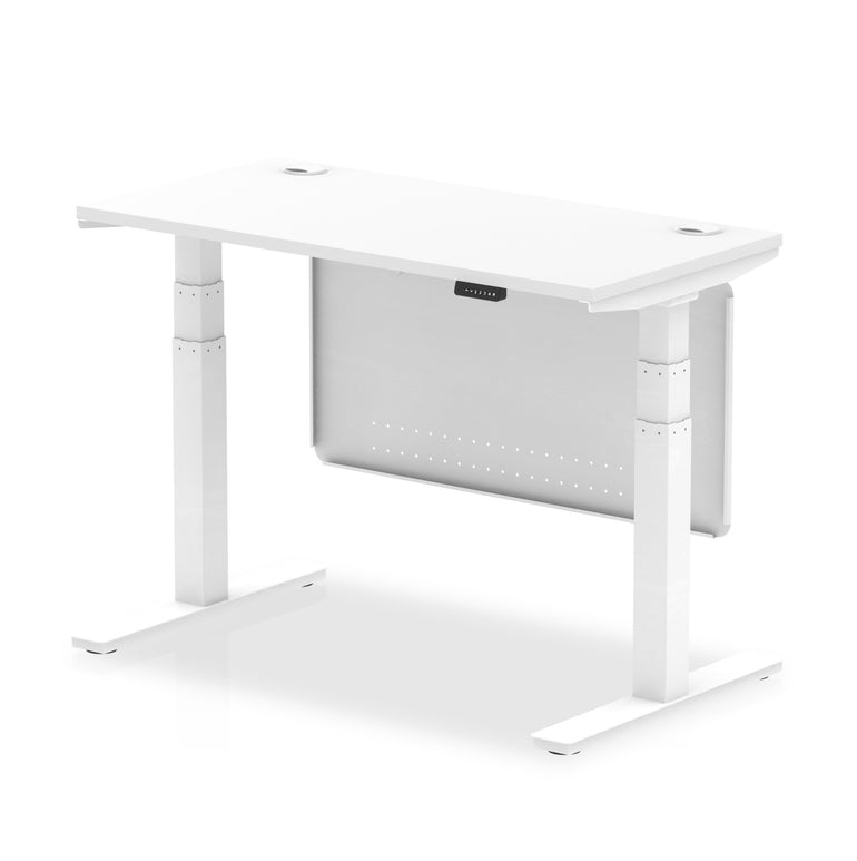 Air Height Adjustable Slimline Desk with Cable Ports & Steel Modesty Panel, 1200–1800mm, Multiple Colours & Frames, MFC, Self-Assembly, 10yr Warranty