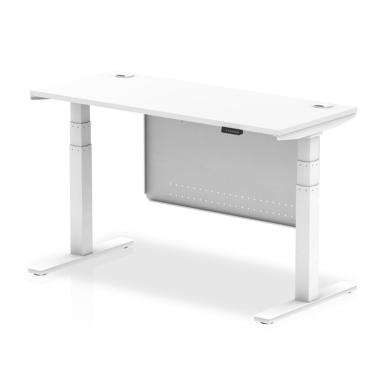 Air Height Adjustable Slimline Desk with Cable Ports & Steel Modesty Panel, 1200–1800mm, Multiple Colours & Frames, MFC, Self-Assembly, 10yr Warranty