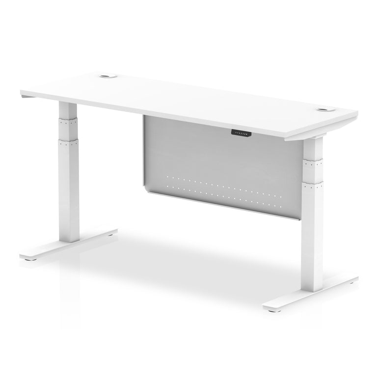 Air Height Adjustable Slimline Desk with Cable Ports & Steel Modesty Panel, 1200–1800mm, Multiple Colours & Frames, MFC, Self-Assembly, 10yr Warranty