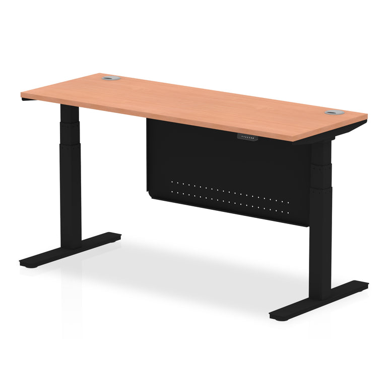 Air Height Adjustable Slimline Desk with Cable Ports & Steel Modesty Panel, 1200–1800mm, Multiple Colours & Frames, MFC, Self-Assembly, 10yr Warranty
