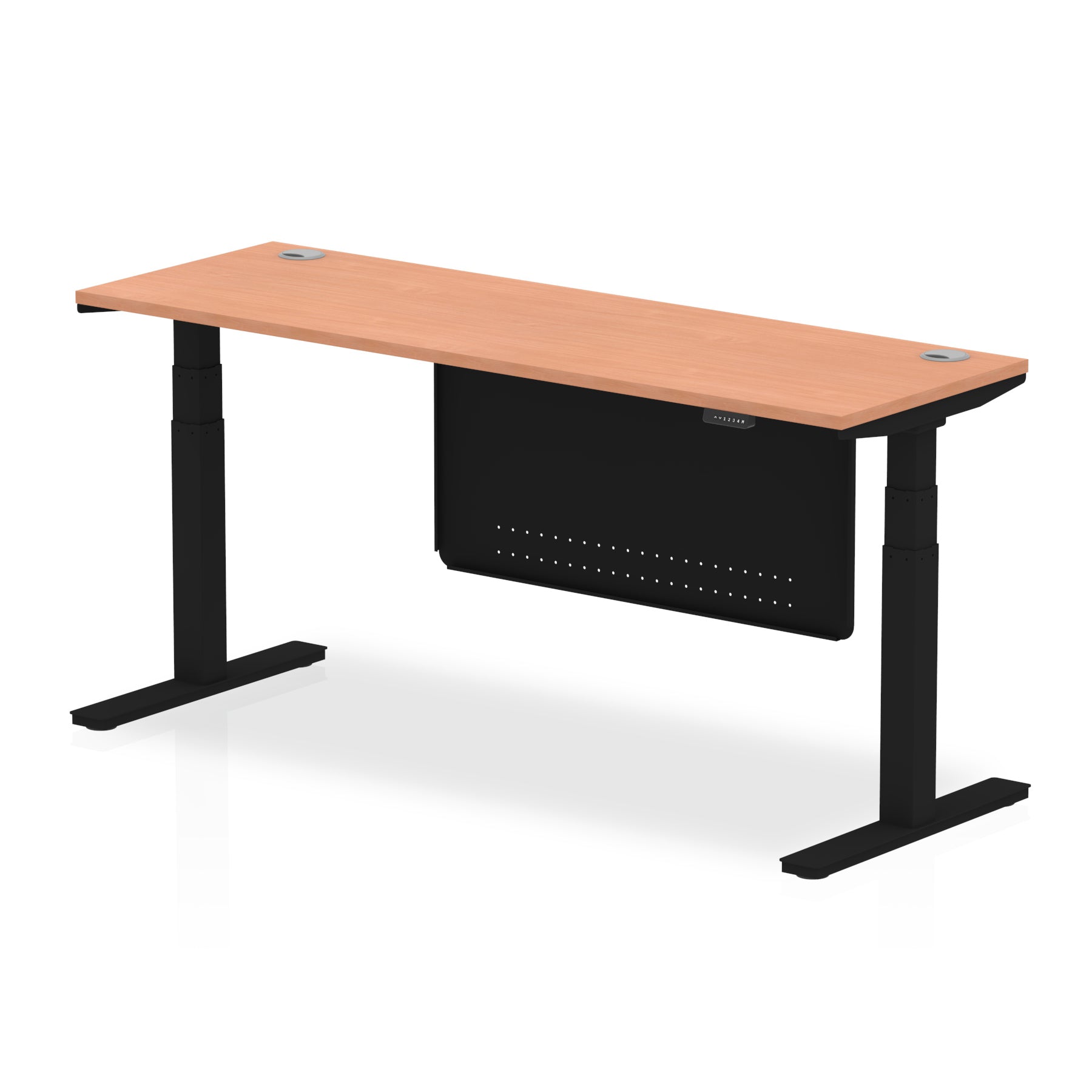 Air Height Adjustable Slimline Desk with Cable Ports & Steel Modesty Panel, 1200–1800mm, Multiple Colours & Frames, MFC, Self-Assembly, 10yr Warranty