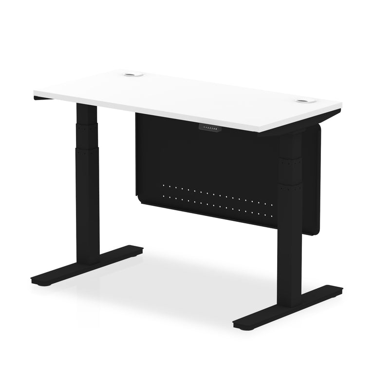 Air Height Adjustable Slimline Desk with Cable Ports & Steel Modesty Panel, 1200–1800mm, Multiple Colours & Frames, MFC, Self-Assembly, 10yr Warranty