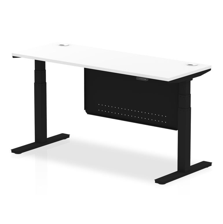 Air Height Adjustable Slimline Desk with Cable Ports & Steel Modesty Panel, 1200–1800mm, Multiple Colours & Frames, MFC, Self-Assembly, 10yr Warranty