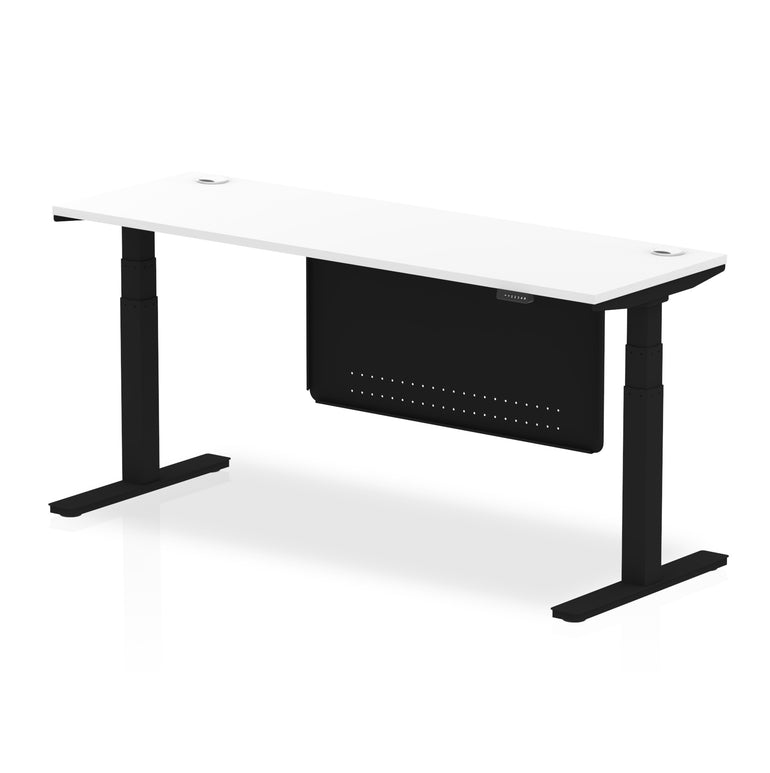 Air Height Adjustable Slimline Desk with Cable Ports & Steel Modesty Panel, 1200–1800mm, Multiple Colours & Frames, MFC, Self-Assembly, 10yr Warranty