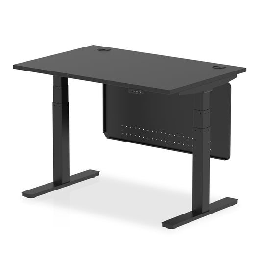 Air Height Adjustable Black Series Desk with Cable Ports, Steel Modesty Panel, MFC, Various Widths (1200-1800mm), Black Top, Multiple Frame Colours, Self-Assembly, 5 Year Warranty