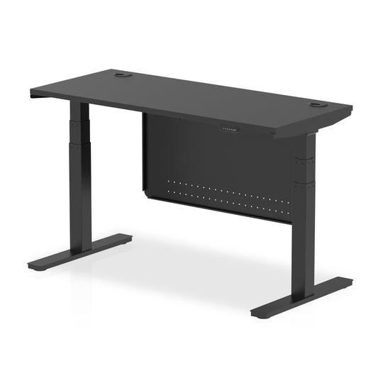 Air Black Series Height Adjustable Desk, 1200–1800mm Width, Black Top, Black/White/Silver Frame, Cable Ports, Steel Modesty Panel, 5 Year Warranty, Self-Assembly