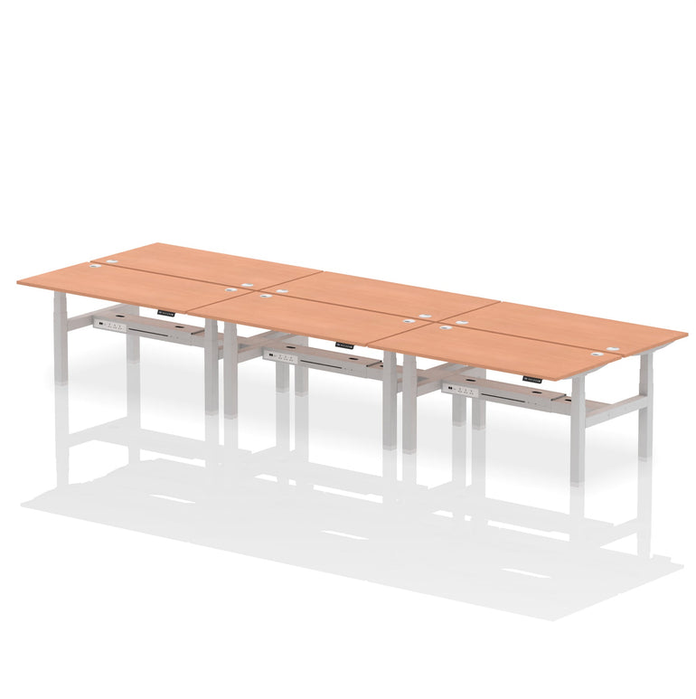 Air Back-to-Back Height Adjustable Bench Desk - 6 Person