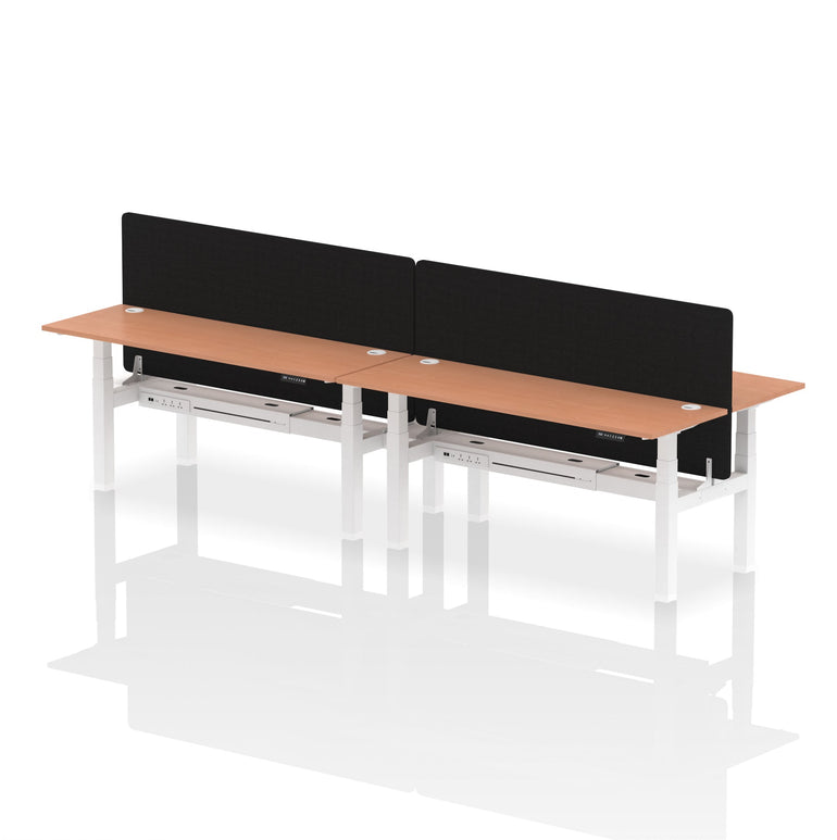Air Back-to-Back Slimline Height Adjustable Bench Desk - 4 Person with Black Straight Screen