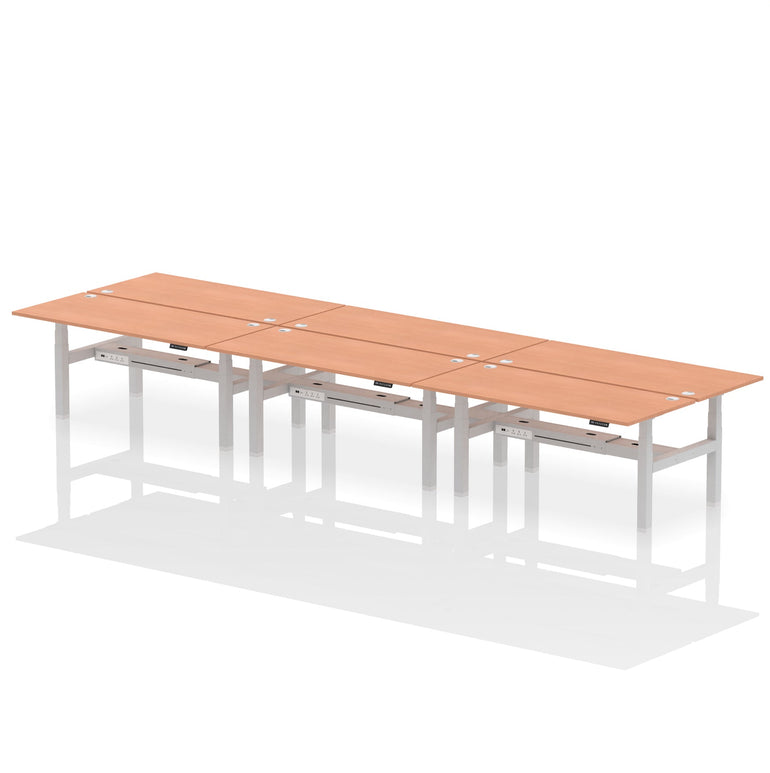 Air Back-to-Back Height Adjustable Bench Desk - 6 Person