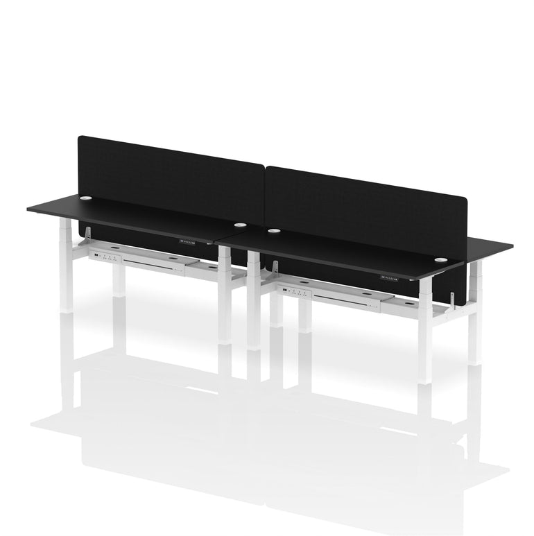 Air Back-to-Back Slimline Height Adjustable Bench Desk - 4 Person with Black Straight Screen