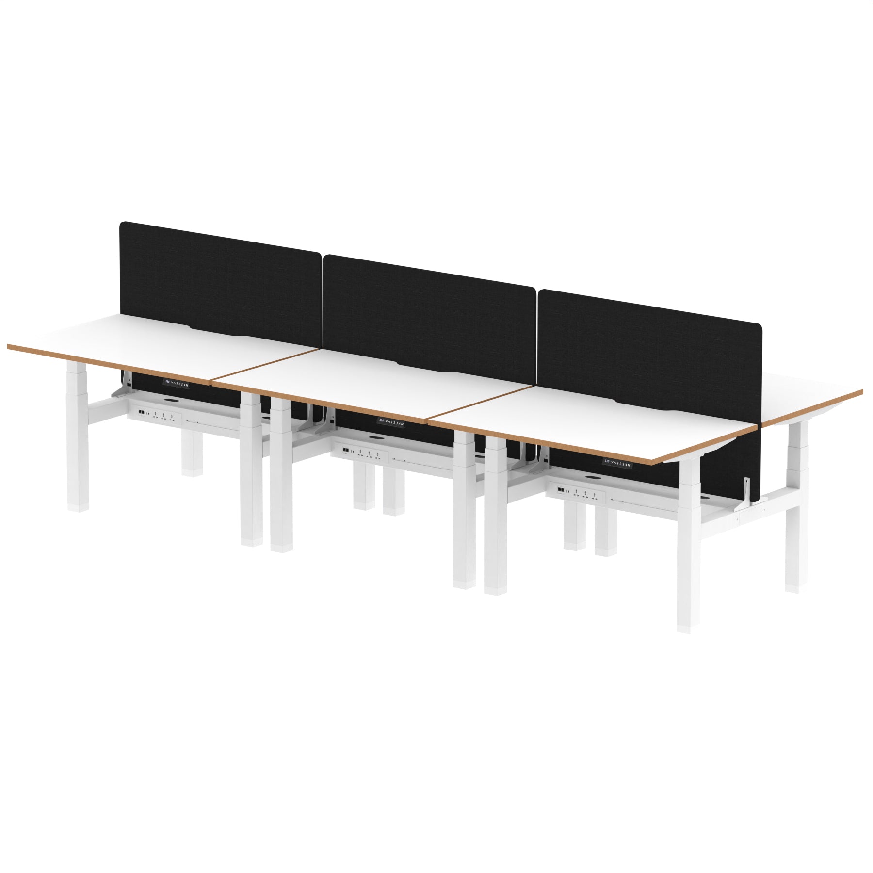 Oslo Air Back-to-Back Height Adjustable Bench Desk, 2/4/6 Person, 1200–1600mm Width, Optional Black Screen, MFC & Steel, Self-Assembly, 10 Year Warranty