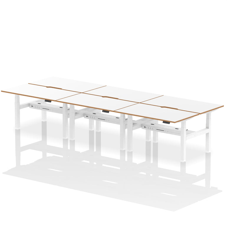 Oslo Air Back-to-Back Height Adjustable Bench Desk, 2/4/6 Person, 1200–1600mm Width, Optional Black Screen, MFC & Steel, Self-Assembly, 10 Year Warranty