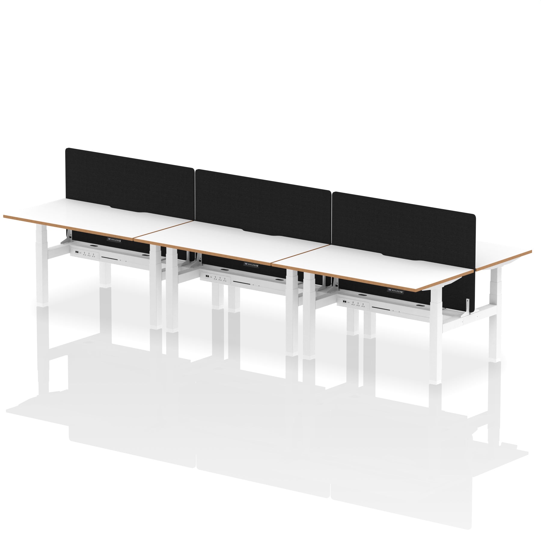 Oslo Air Back-to-Back Height Adjustable Bench Desk, 2/4/6 Person, 1200–1600mm Width, Optional Black Screen, MFC & Steel, Self-Assembly, 10 Year Warranty