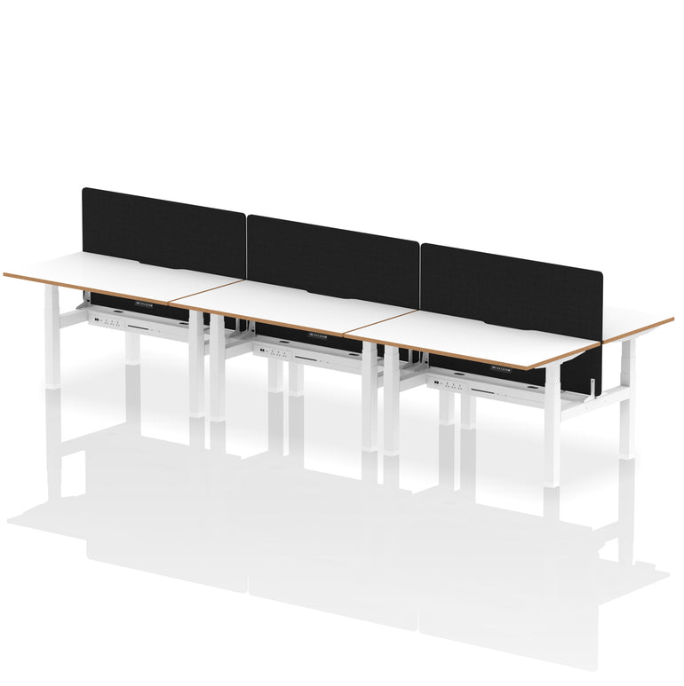 Oslo Air Back-to-Back Height Adjustable Bench Desk, 2/4/6 Person, 1200–1600mm Width, Optional Black Screen, MFC & Steel, Self-Assembly, 10 Year Warranty