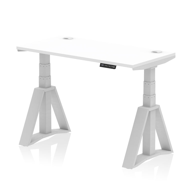 Height Adjustable Slimline Desk with Cable Ports, 1200-1800mm Wide, Multiple Desktop & Frame Colours, Steel Frame, 10-Year Warranty, Self-Assembly
