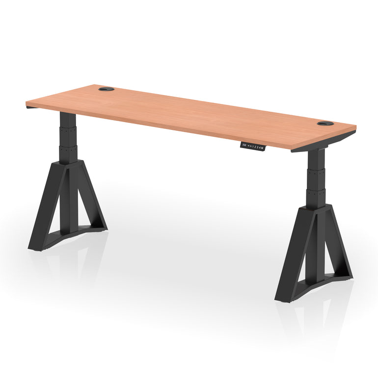 Height Adjustable Slimline Desk with Cable Ports, 1200-1800mm Wide, Multiple Desktop & Frame Colours, Steel Frame, 10-Year Warranty, Self-Assembly
