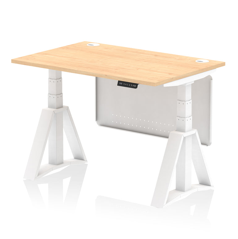 Air Height Adjustable Desk with Cable Ports & Steel Modesty Panel, 1200–1800mm, Multiple Top & Frame Colours, Sturdy Steel, Self-Assembly, 10yr Warranty