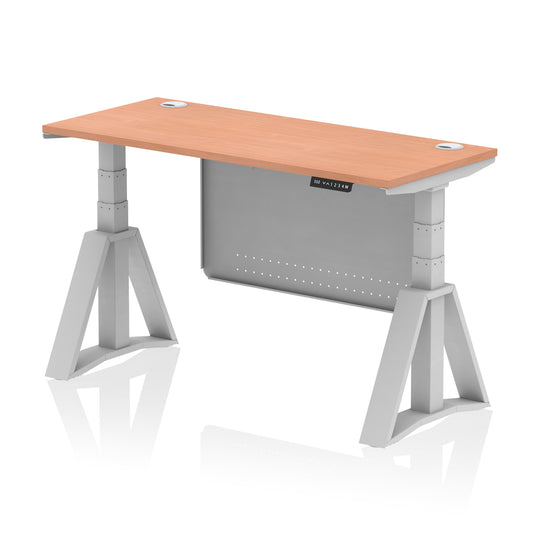 Air Height Adjustable Slimline Desk with Cable Ports & Steel Modesty Panel, 1200–1800mm, Multiple Top & Frame Colours, MFC & Steel, Self Assembly, 10yr Warranty