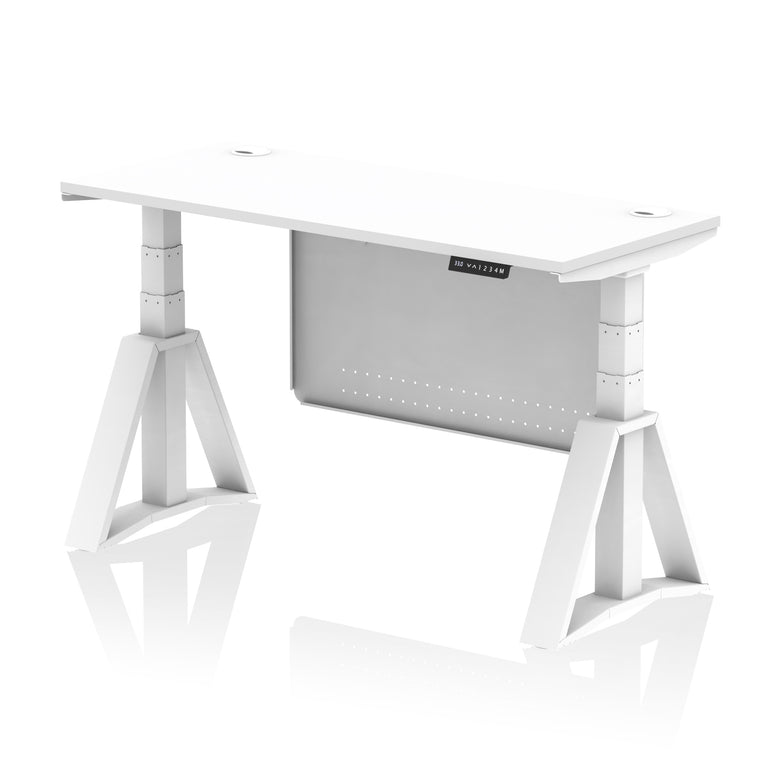 Air Height Adjustable Slimline Desk with Cable Ports & Steel Modesty Panel, 1200–1800mm, Multiple Top & Frame Colours, MFC & Steel, Self Assembly, 10yr Warranty