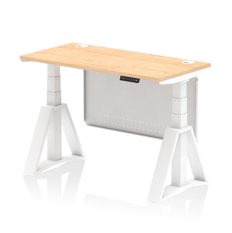 Air Height Adjustable Slimline Desk with Cable Ports & Steel Modesty Panel, 1200–1800mm, Multiple Top & Frame Colours, MFC & Steel, Self Assembly, 10yr Warranty