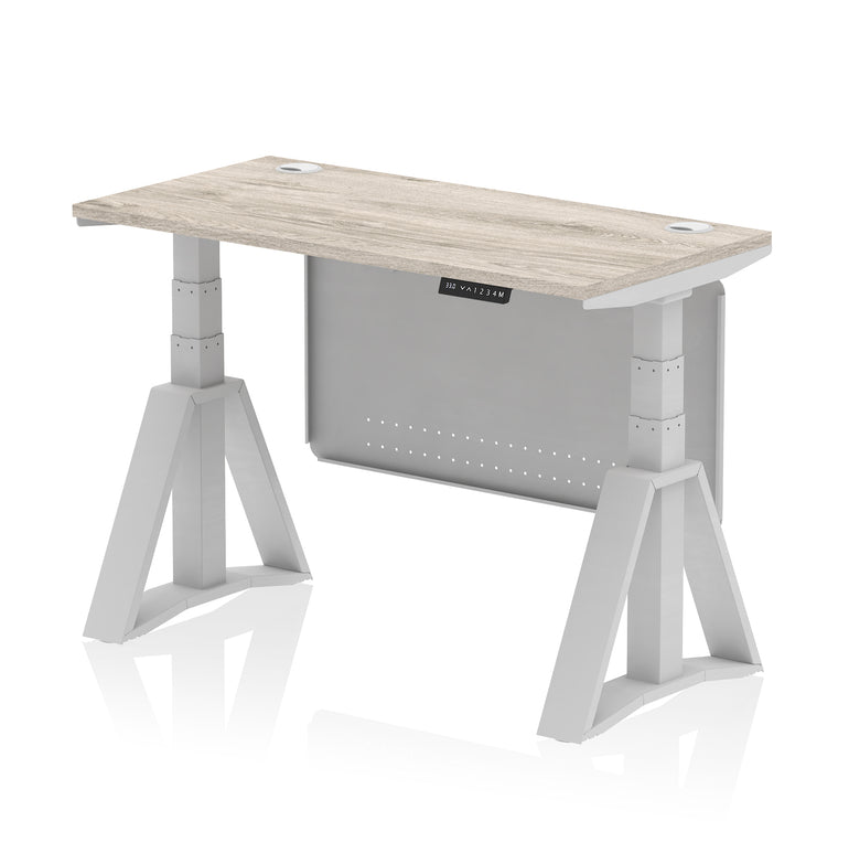 Air Height Adjustable Slimline Desk with Cable Ports & Steel Modesty Panel, 1200–1800mm, Multiple Top & Frame Colours, MFC & Steel, Self Assembly, 10yr Warranty