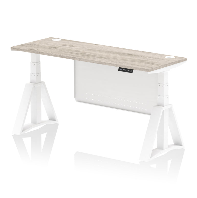 Air Height Adjustable Slimline Desk with Cable Ports & Steel Modesty Panel, 1200–1800mm, Multiple Top & Frame Colours, MFC & Steel, Self Assembly, 10yr Warranty