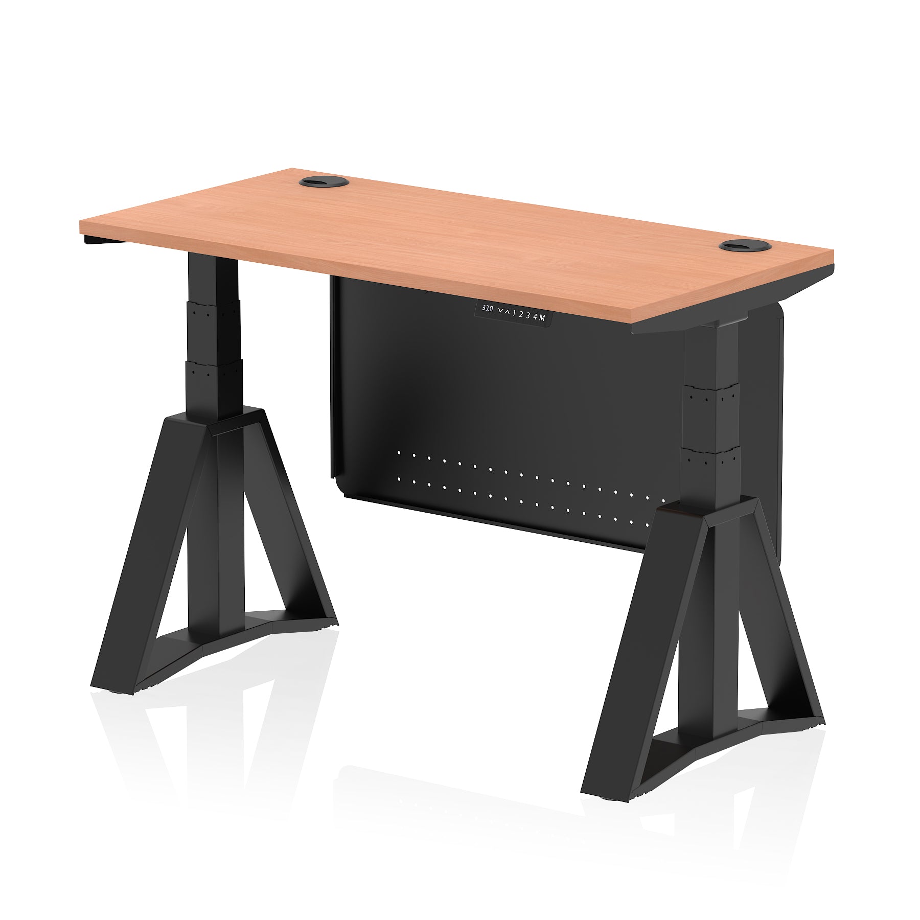 Air Height Adjustable Slimline Desk with Cable Ports & Steel Modesty Panel, 1200–1800mm, Multiple Top & Frame Colours, MFC & Steel, Self Assembly, 10yr Warranty