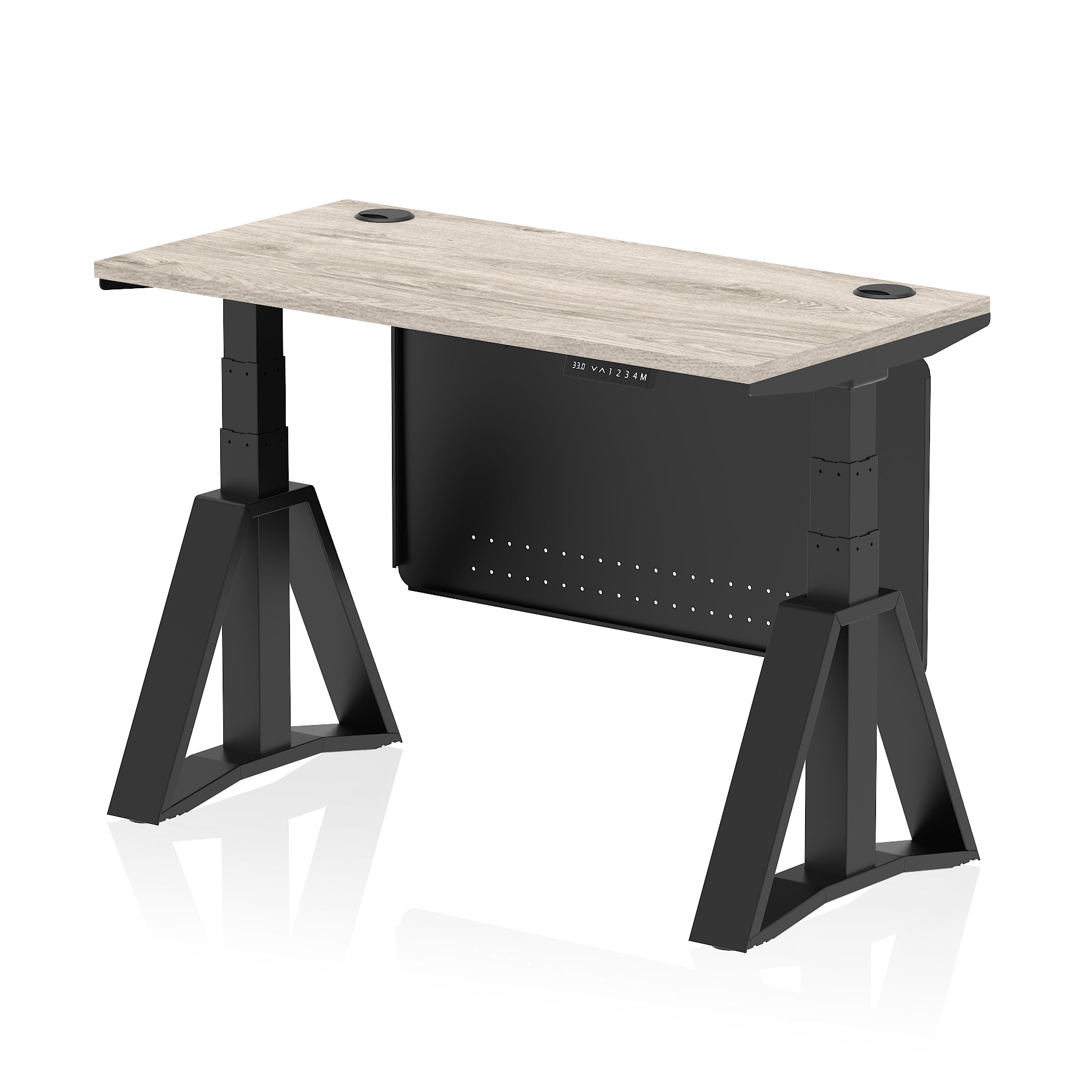 Air Height Adjustable Slimline Desk with Cable Ports & Steel Modesty Panel, 1200–1800mm, Multiple Top & Frame Colours, MFC & Steel, Self Assembly, 10yr Warranty