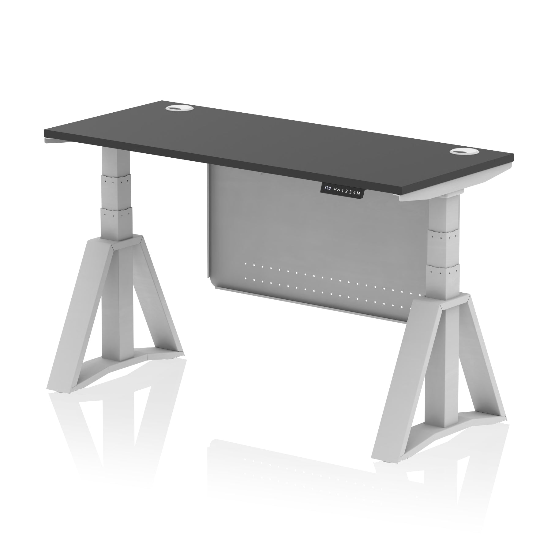 Air Height Adjustable Slimline Desk with Cable Ports & Steel Modesty Panel, 1200–1800mm, Multiple Top & Frame Colours, MFC & Steel, Self Assembly, 10yr Warranty