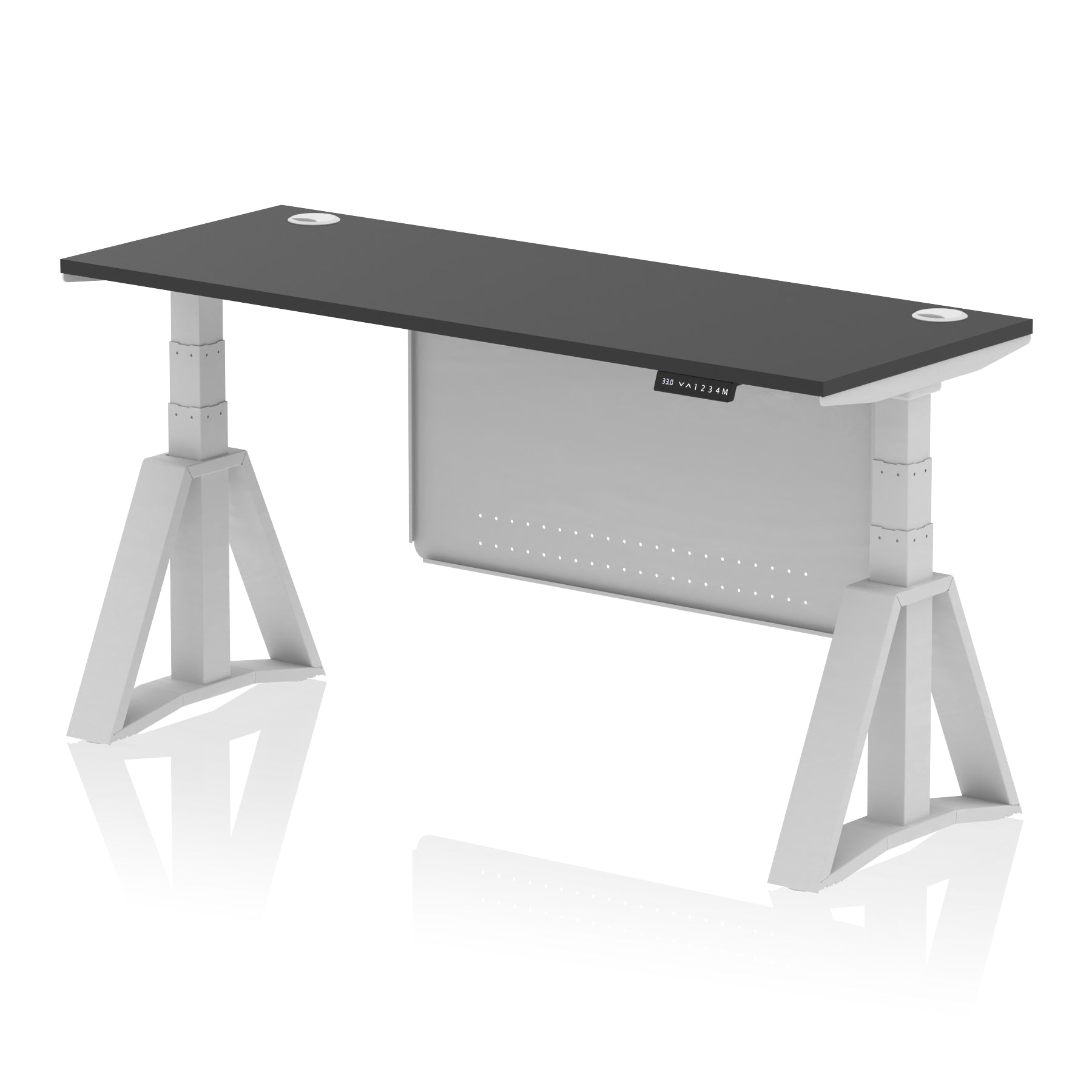 Air Height Adjustable Slimline Desk with Cable Ports & Steel Modesty Panel, 1200–1800mm, Multiple Top & Frame Colours, MFC & Steel, Self Assembly, 10yr Warranty
