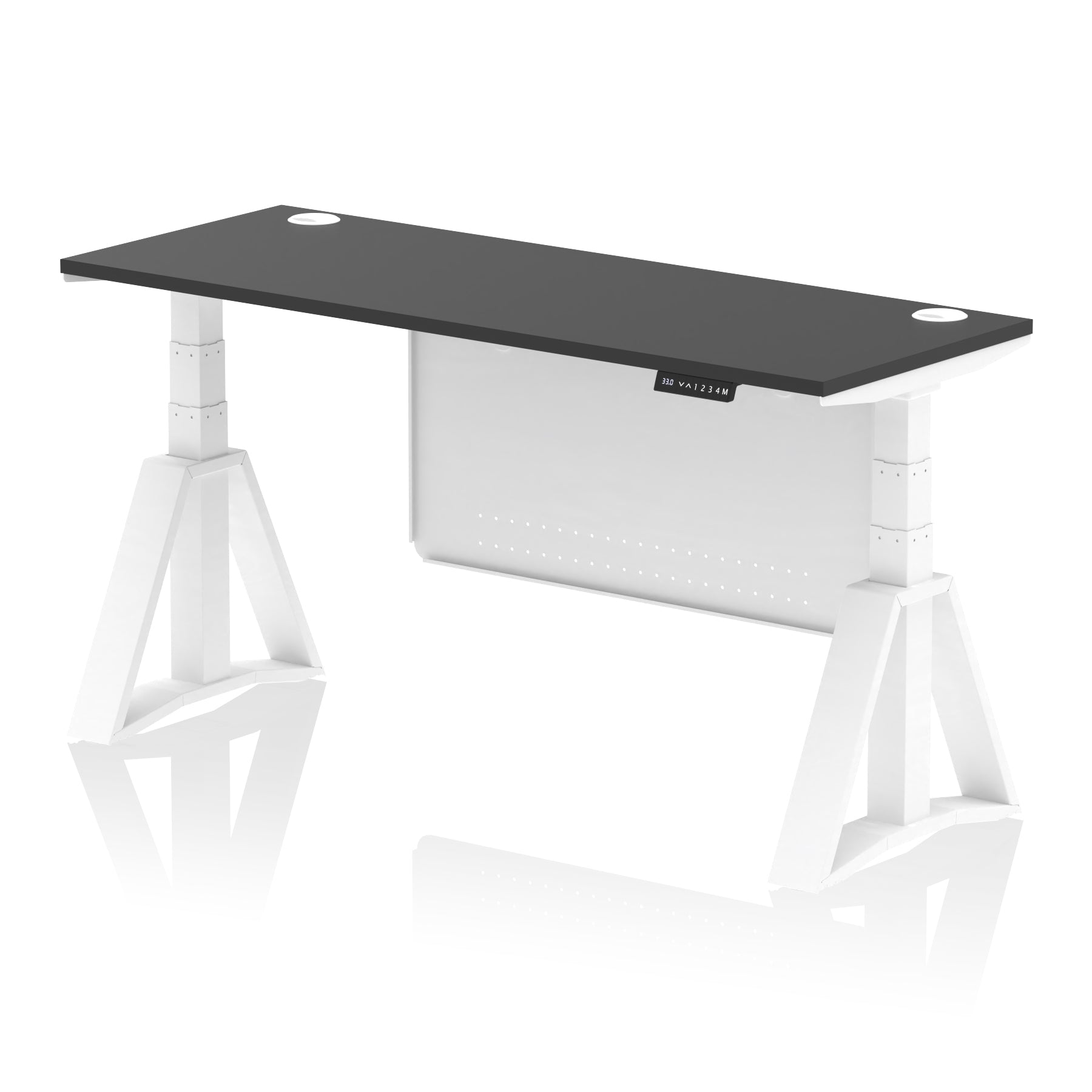 Air Height Adjustable Slimline Desk with Cable Ports & Steel Modesty Panel, 1200–1800mm, Multiple Top & Frame Colours, MFC & Steel, Self Assembly, 10yr Warranty
