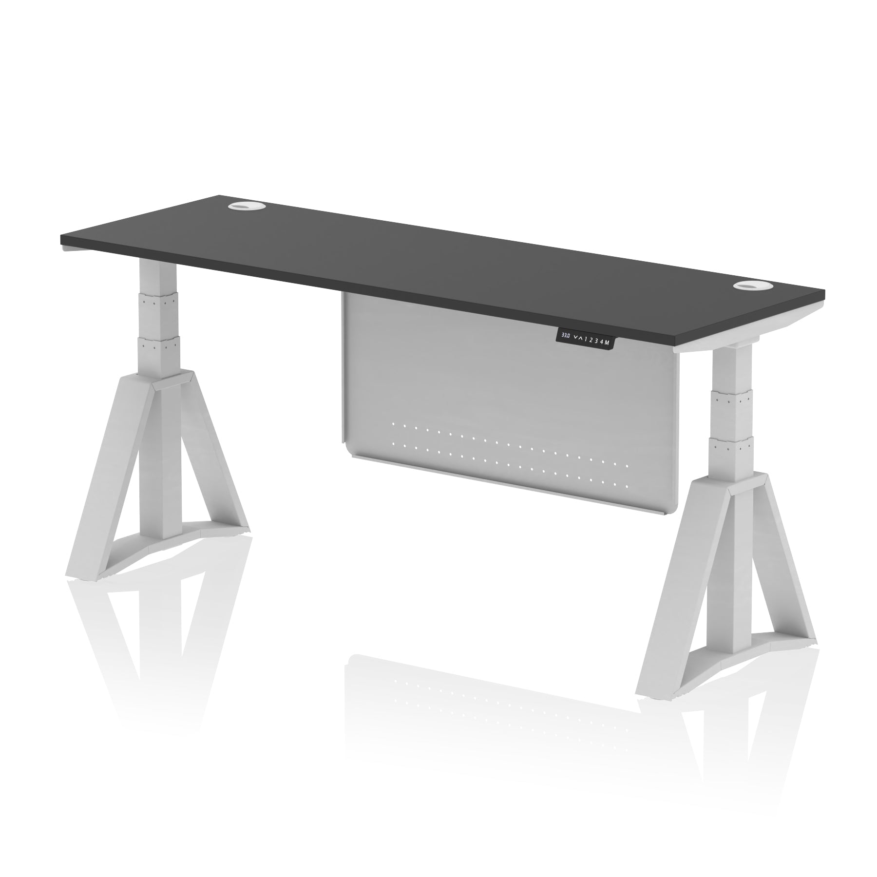 Air Height Adjustable Slimline Desk with Cable Ports & Steel Modesty Panel, 1200–1800mm, Multiple Top & Frame Colours, MFC & Steel, Self Assembly, 10yr Warranty