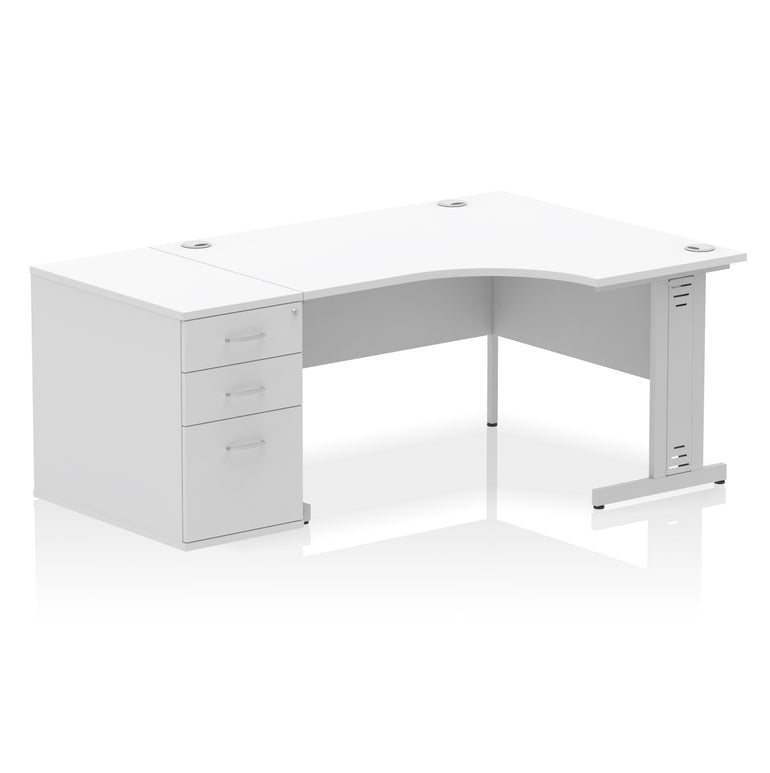 Impulse 1400mm Right Crescent Cable Managed Desk – Multiple Desktop & Leg Colours, MFC, 600/800 Pedestal Options, Self-Assembly, 5 Year Warranty – Office Workstation