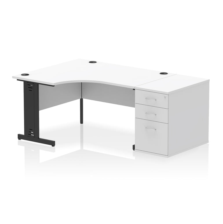 Impulse 1400mm Left Crescent Cable Managed Desk – Multiple Colours & Leg Options, MFC, Self-Assembly, 5 Year Warranty – Office Workstation