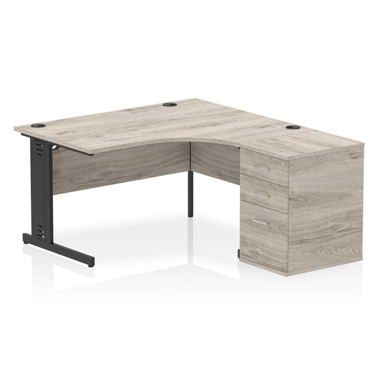 Impulse 1400mm Right Crescent Cable Managed Desk – Multiple Desktop & Leg Colours, MFC, 600/800 Pedestal Options, Self-Assembly, 5 Year Warranty – Office Workstation