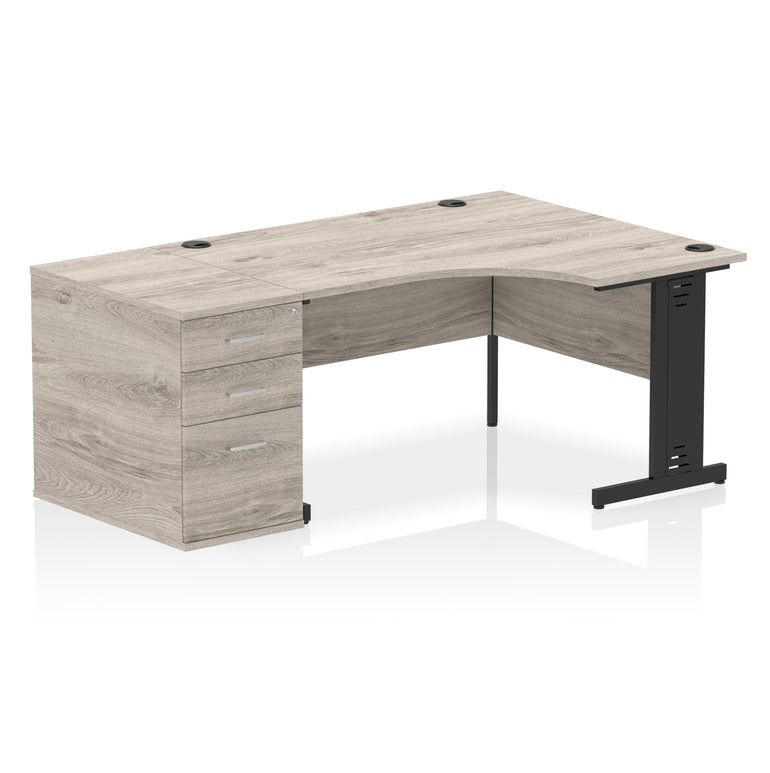 Impulse 1400mm Right Crescent Cable Managed Desk – Multiple Desktop & Leg Colours, MFC, 600/800 Pedestal Options, Self-Assembly, 5 Year Warranty – Office Workstation