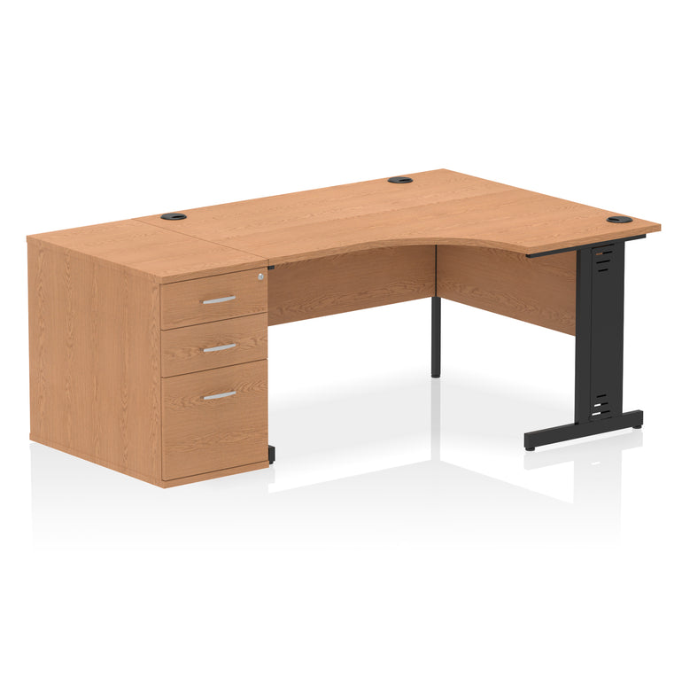 Impulse 1400mm Right Crescent Cable Managed Desk – Multiple Desktop & Leg Colours, MFC, 600/800 Pedestal Options, Self-Assembly, 5 Year Warranty – Office Workstation